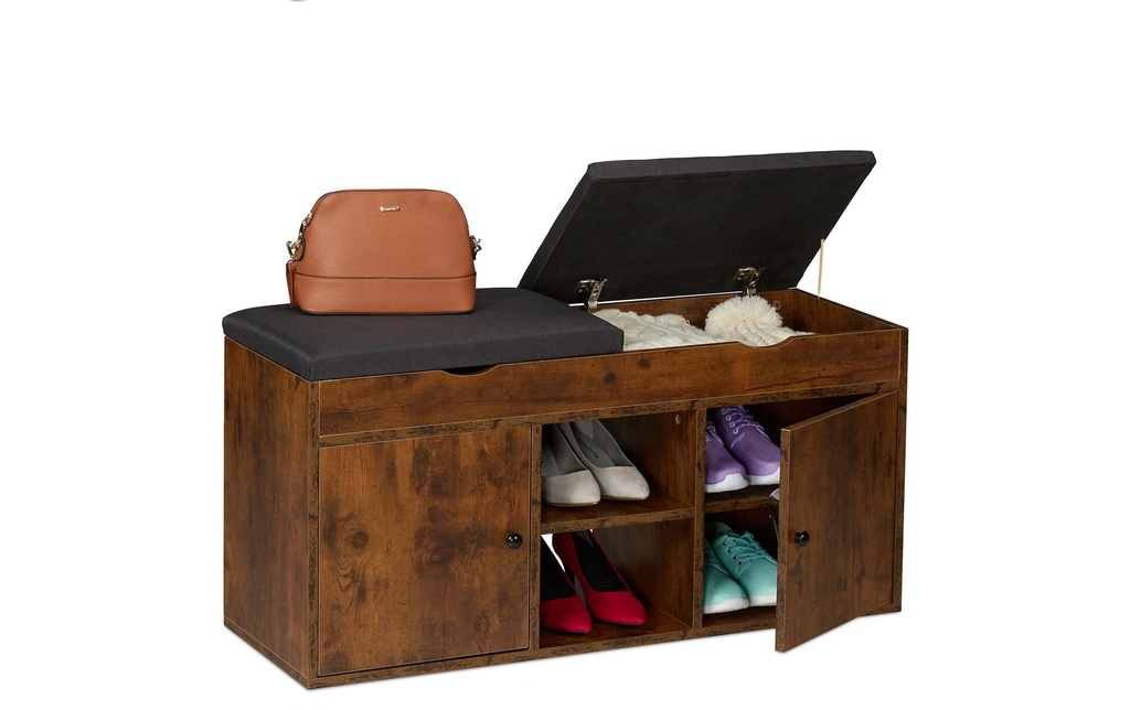 relaxdays Banc à chaussures avec assise, 100 x 49.5 cm, Brun