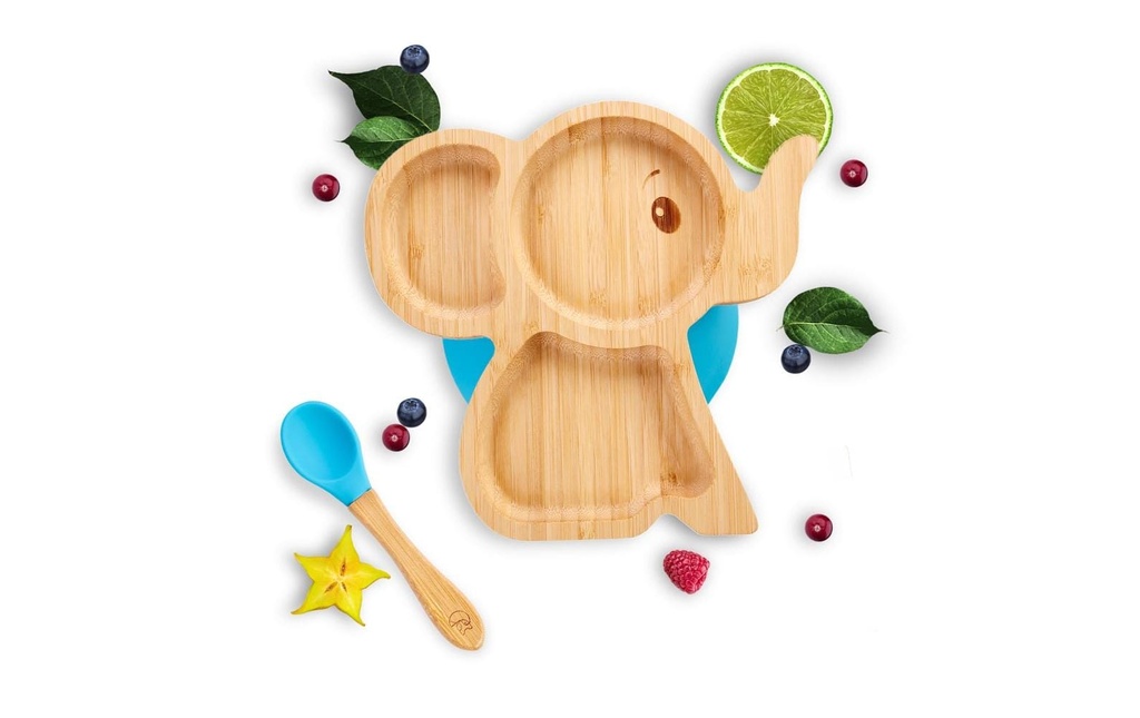 Kleinfuchs Assiette enfant bambou éléphant Bleu