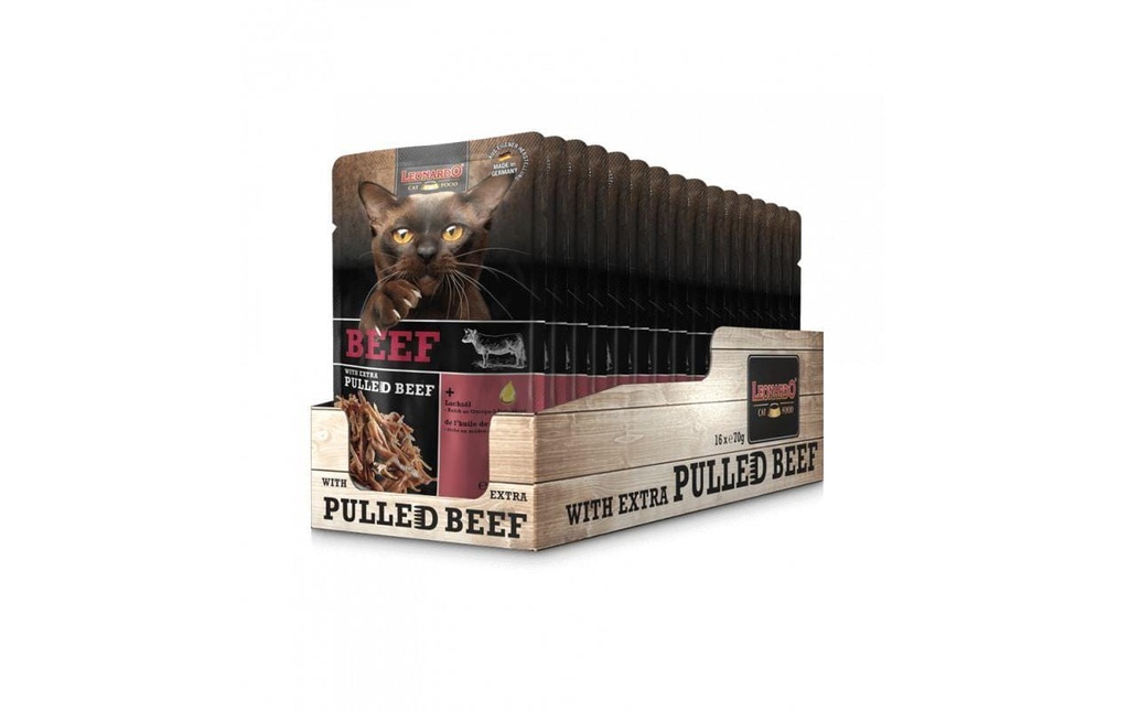 Leonardo Cat Food Alimentation humide Bœuf & Pulled Beef, 16 x 70 g