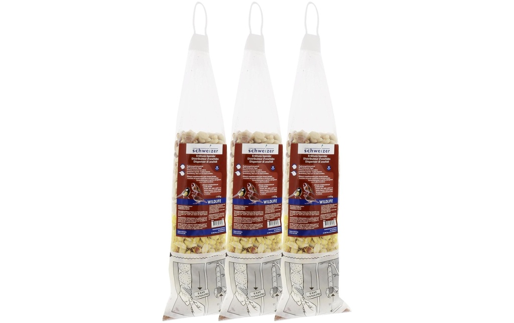 Eric Schweizer Nourriture d’hiver pour oiseaux Distributeur de cacahuètes Premium, 3 x 475 g