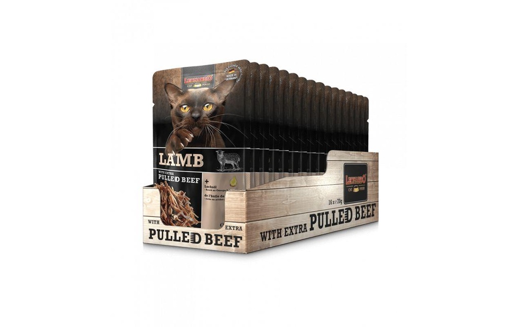 Leonardo Cat Food Alimentation humide Lamm & Pulled Beef 16 x 70 g