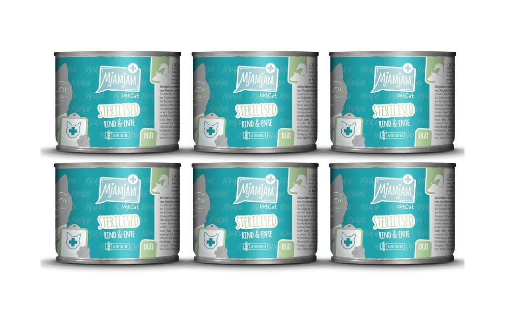 Mjamjam VetCat Nourriture humide Bœuf et canard stérilisés, 6 x 200g