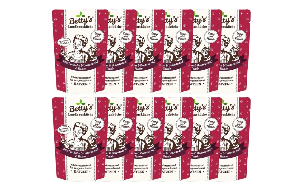Betty's Landhausküche Alimentation humide Dinde à l'huile de bourrache, 12 x 100 g
