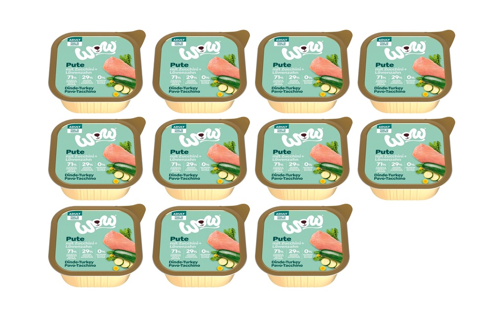 WOW Alimentation humide Barquette de dinde Adult, 11 x 150 g