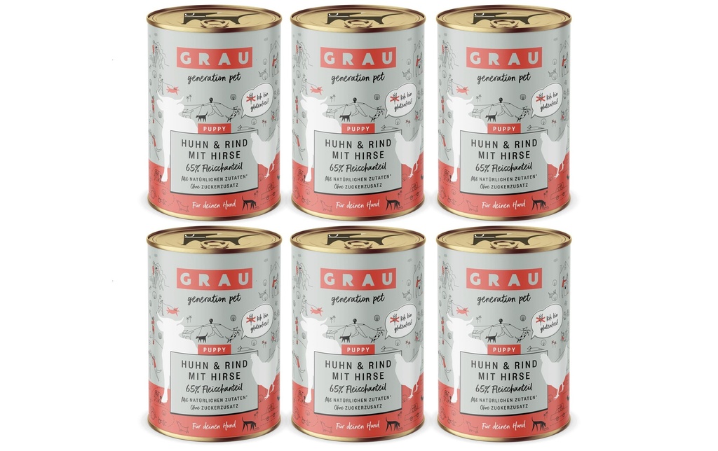 Grau Alimentation humide Puppy – Poulet, bœuf et millet 6 x 400 g