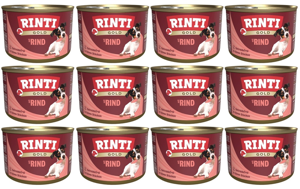 Rinti Alimentation humide Boîte Gold au bœuf, 12 x 185 g