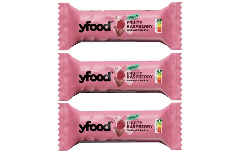 YFOOD Barre protéinée végétalienne Fruity Raspberry 3x 60 g