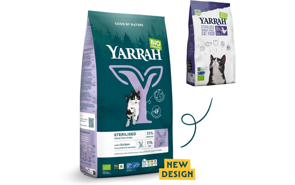 Yarrah Alimentation sèche bio Sterilised Sans Blé Poulet 2 x 2 kg