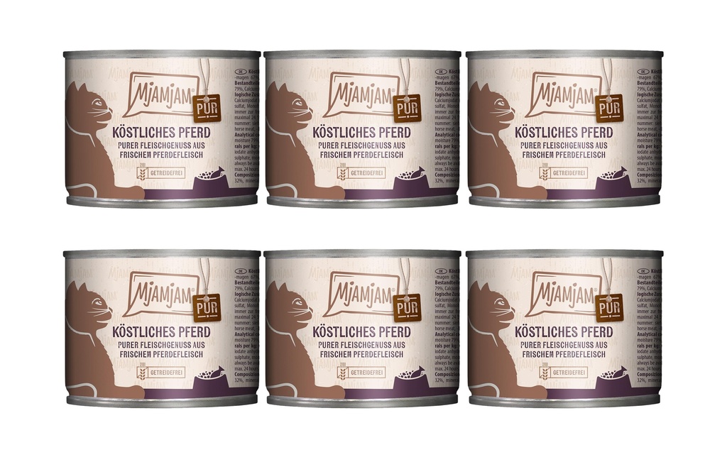 Mjamjam Alimentation humide Boîte de cheval pur, 6 x 200 g