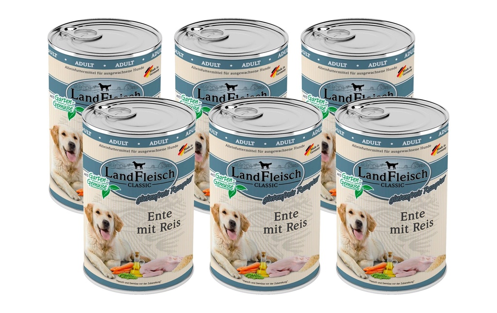 LandFleisch Alimentation humide Canard classique avec riz, 6 x 400 g