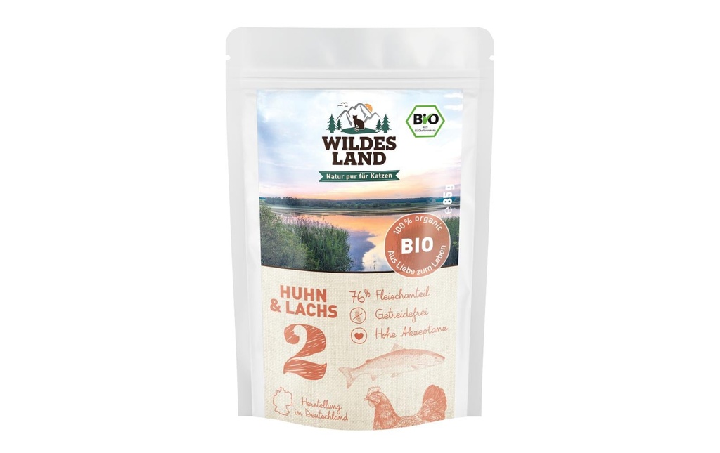 Wildes Land Alimentation humide Adult BIO Poulet &amp; Saumon 12 x 85 g