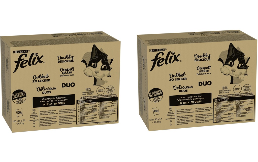 Felix Alimentation humide AGAIL La viande doublement savoureuse, 2 x 120 x 85 g