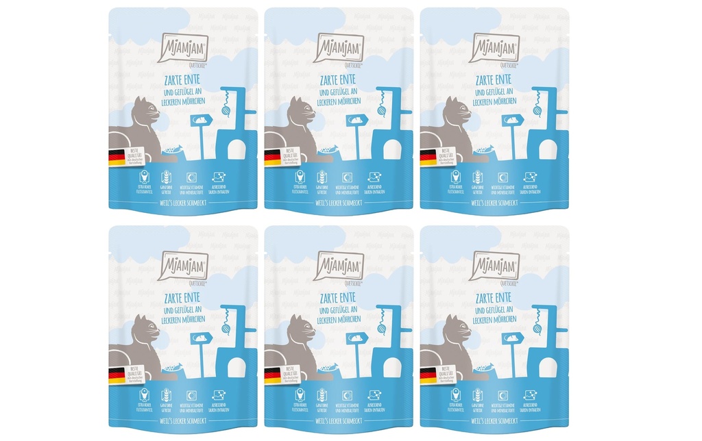 Mjamjam Alimentation humide Quetschieschie Canard & Volaille, 6 x 300 g