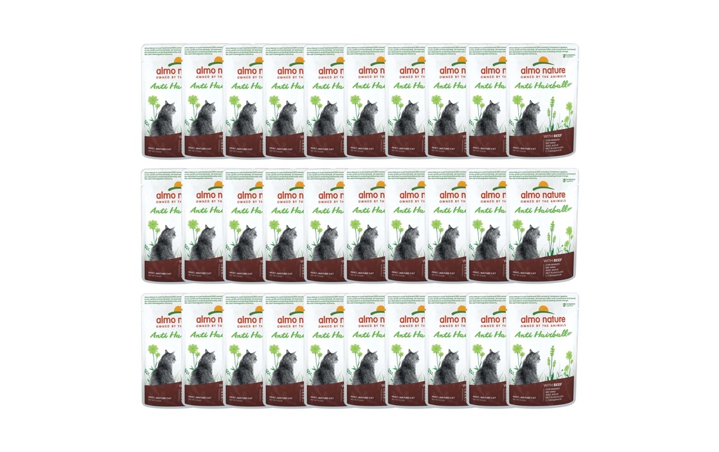 Almo Nature Alimentation humide Holistic Anti Hairball au bœuf, 30 x 70 g