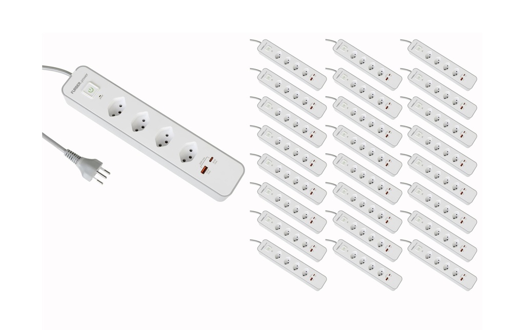 FURBER.power Bloc multiprises 4 x T13, USB-C, USB-A, 25 pièces