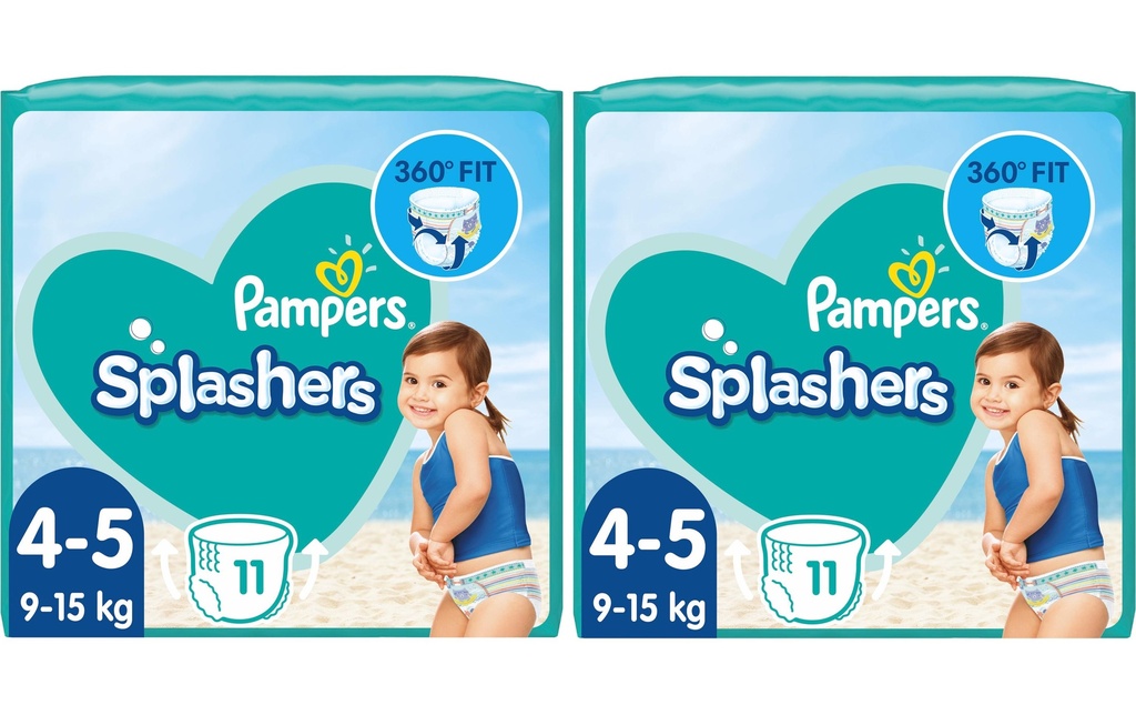 Pampers Couches Pack de transport Splashers Taille 4-5,  2x 11 pièces