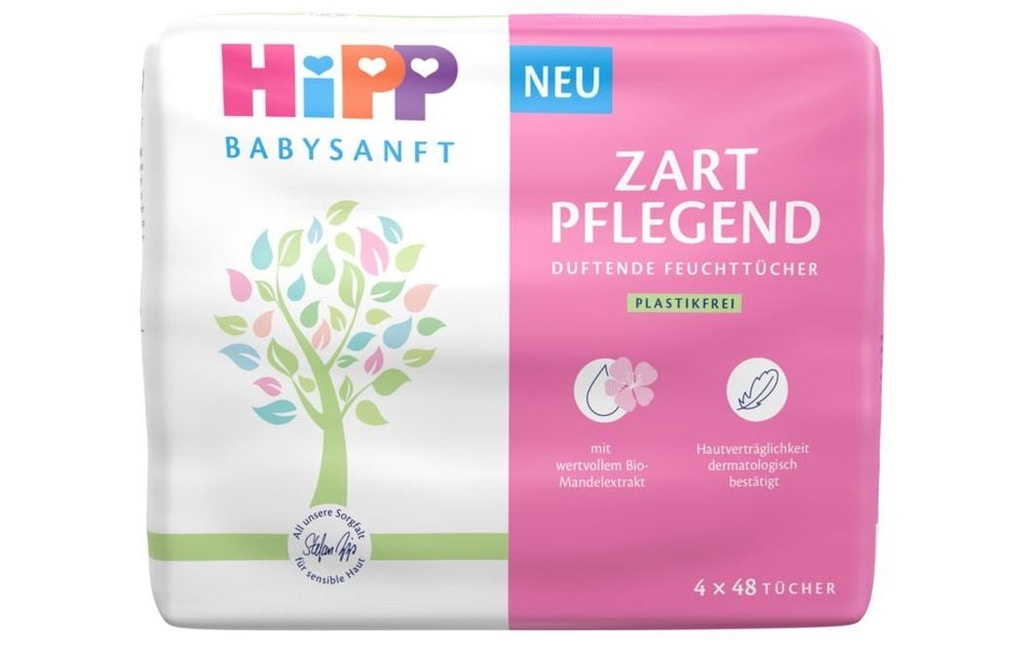 HIPP Lingettes humides Babysanft Tendrement soignant 4x 48 pcs.