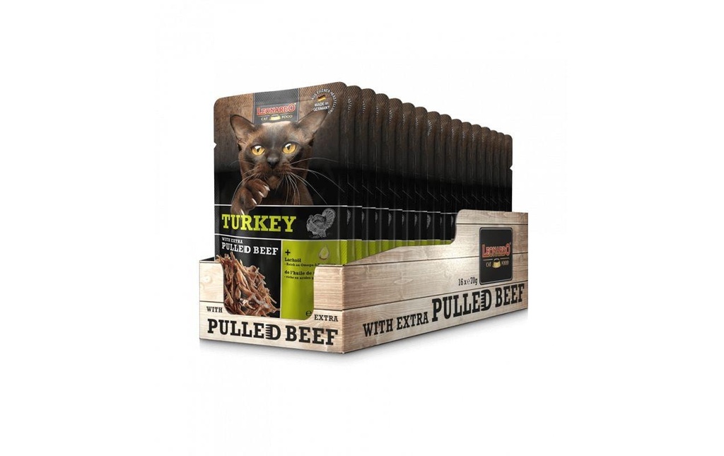 Leonardo Cat Food Alimentation humide Dinde & bœuf pulled, 16 x 70 g