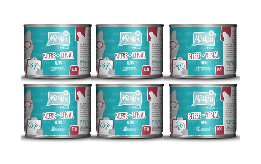 Mjamjam VetCat Nourriture humide Poulet rein-renal, 6 x 200g