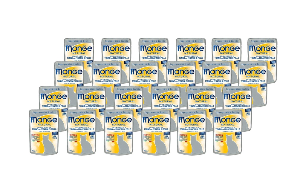 Monge Alimentation humide Natural Kitten, thon & foie, 24 x 80 g