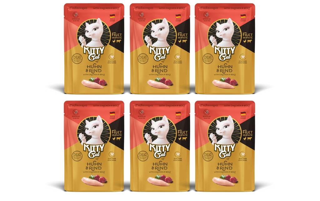 KITTY Cat Alimentation humide Filét Paté Pouch poulet, bœuf 6 x 85 g