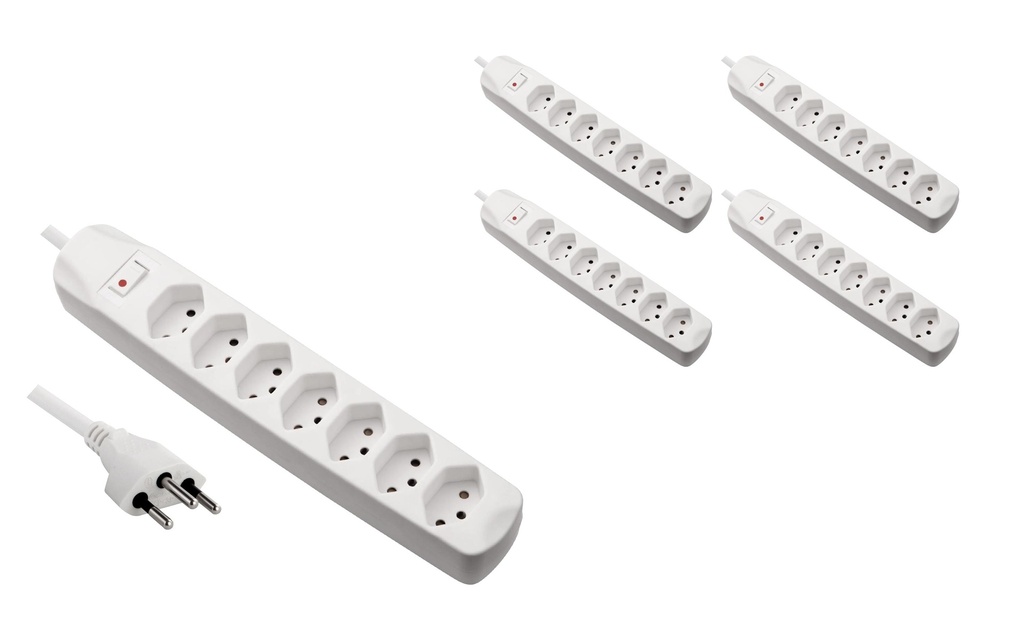 FURBER.power Bloc multiprises 7x T13 avec interrupteur, 5 pièces, blanc