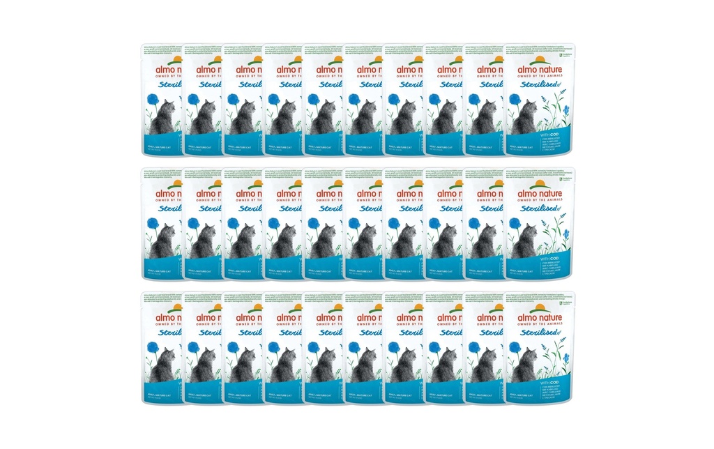 Almo Nature Alimentation humide Holistic Sterilised avec du cabillaud, 30 x 70 g