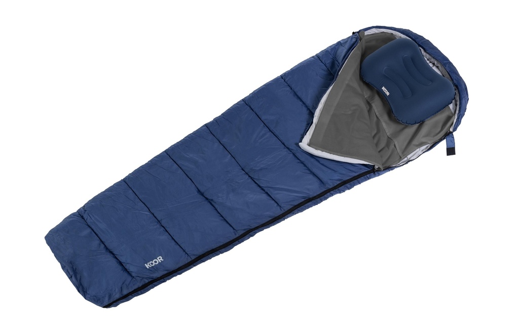 KOOR Set sac de couchage, doublure de sac de couchage et oreiller de voyage Bleu