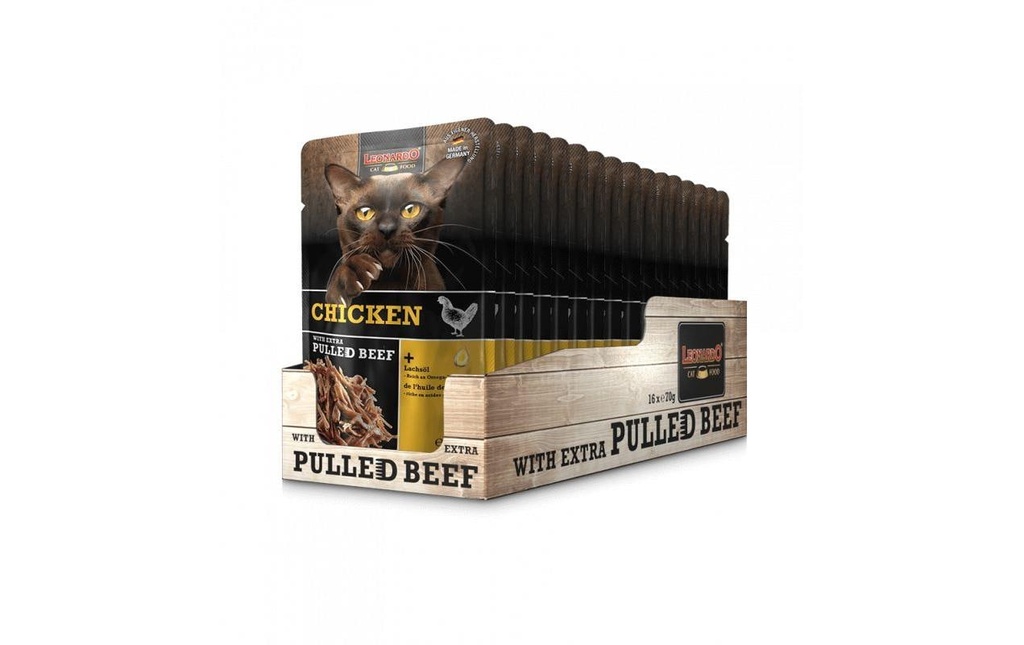 Leonardo Cat Food Alimentation humide Poulet & Pulled Beef, 16 x 70 g