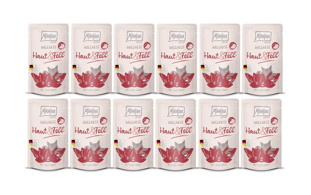 Mjamjam Alimentation humide Wellness Peau & Pelage Bœuf, 12 x 125 g