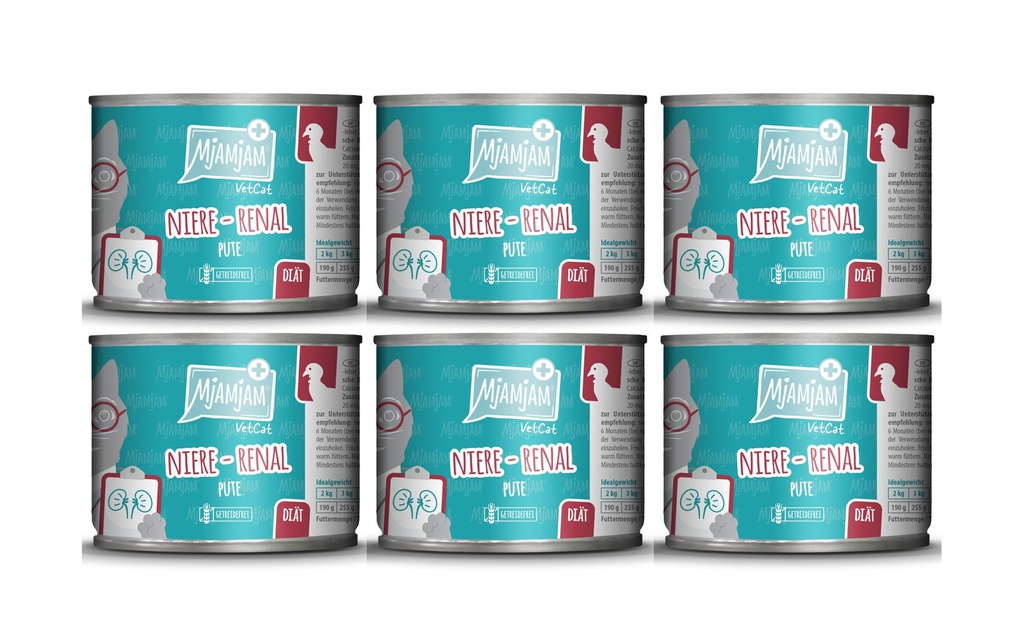 Mjamjam VetCat Nourriture humide Dinde rein-renal, 6 x 200g