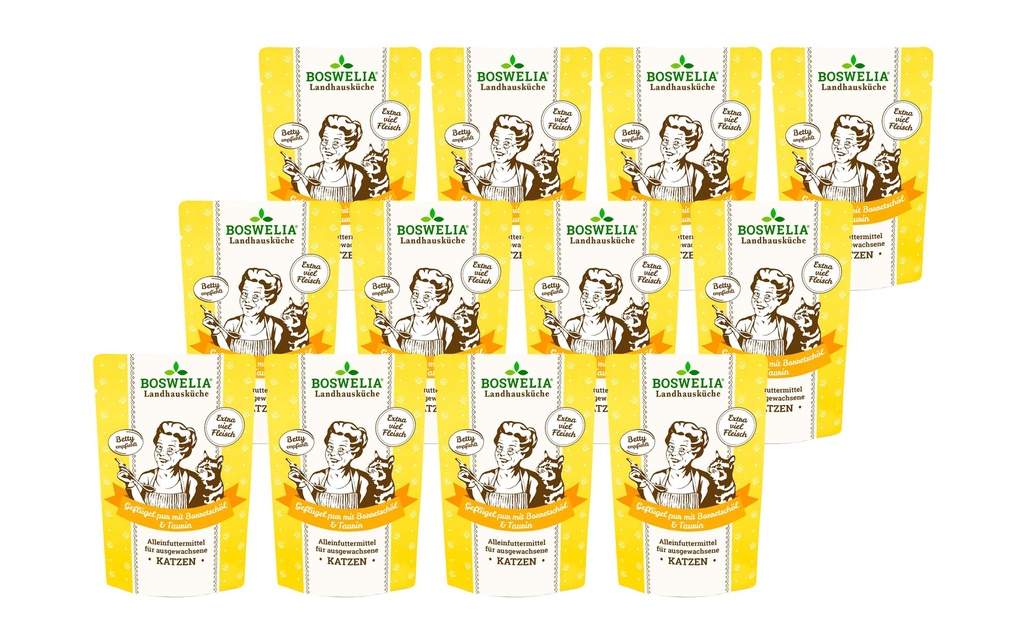 Betty's Landhausküche Alimentation humide Volaille pure avec huile de bourrache, 12 x 100 g