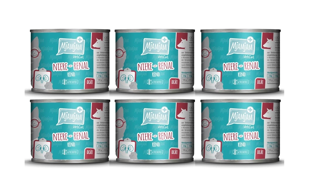 Mjamjam VetCat Nourriture humide Bœuf Niere-Renal, 6 x 200g