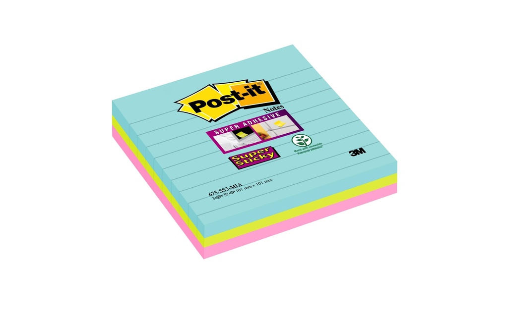 Post-it Fiche de bloc-notes Post-it Super Sticky 10.1 cm x 10.1 cm, 3 Blöcke