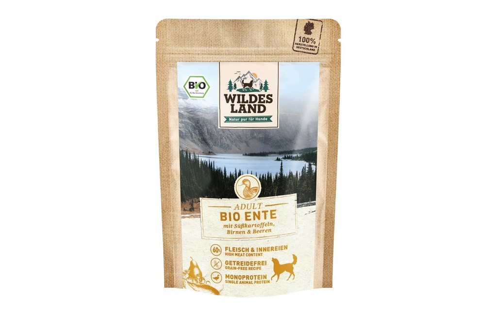 Wildes Land Alimentation humide Canard aux patates douces, poires & baies 10x125g