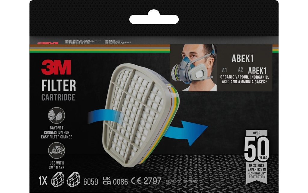 3M Filtre de rechange 6059 ABEK1 pour série 6000 & 7000, 1 paire