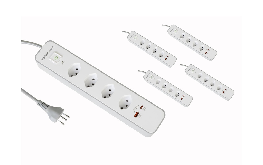 FURBER.power Bloc multiprises 4 x T13, USB-C, USB-A, 5 pièces