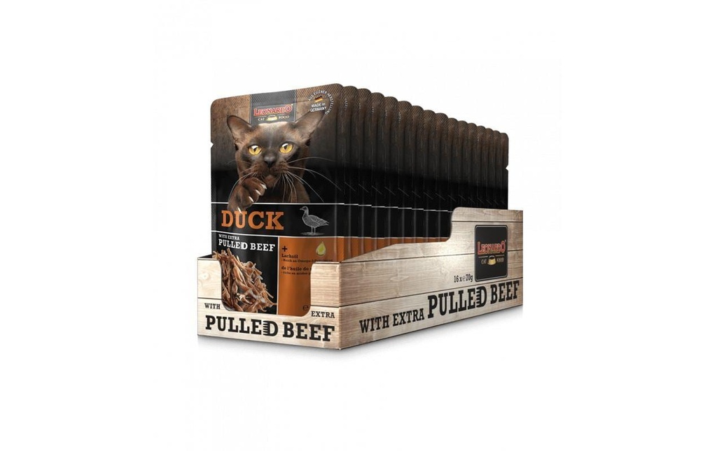 Leonardo Cat Food Alimentation humide Canard & Pulled Beef, 16 x 70 g