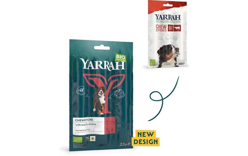 Yarrah Articles à mâcher Bio Chewsticks bœuf & poulet 5 x 33 g