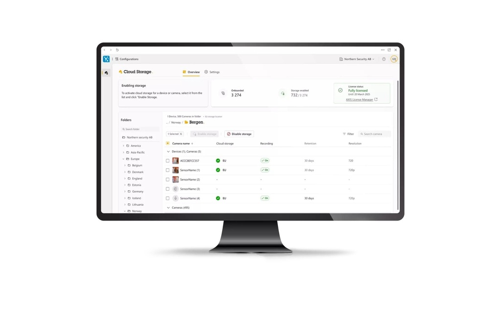 Axis VMS in cloud Camera Station Cloud Storage 1 an, 720p, 30 jours