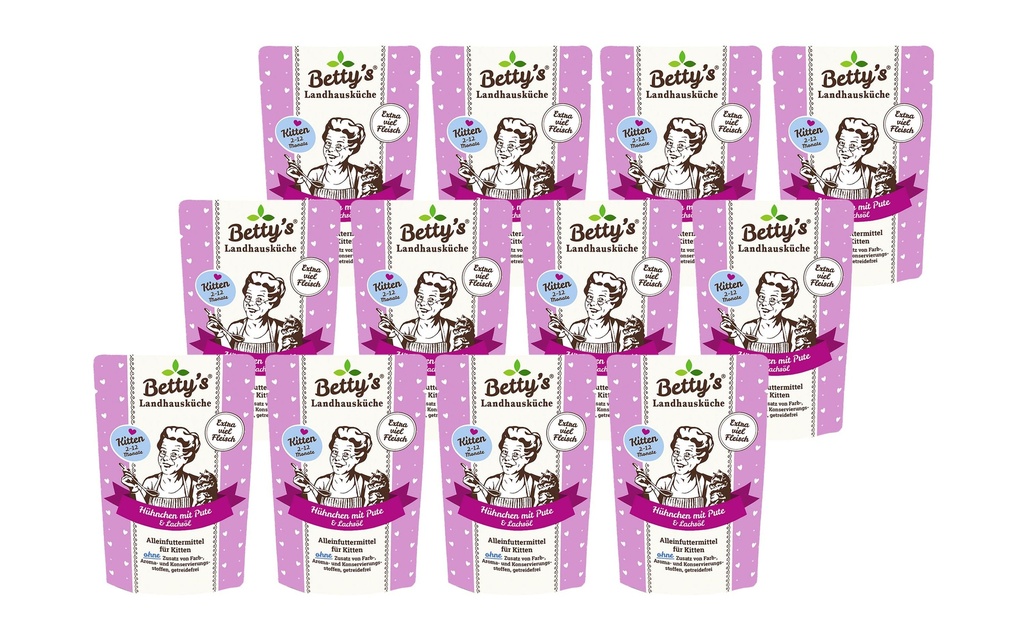 Betty's Landhausküche Alimentation humide Poulet à la dinde, 12 x 100 g