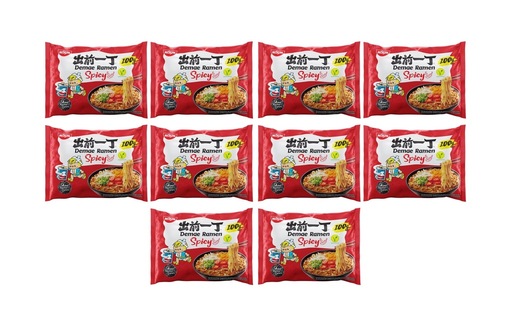 Nissin Food Soupe de nouilles épicée Demae Ramen 10 x 100 g
