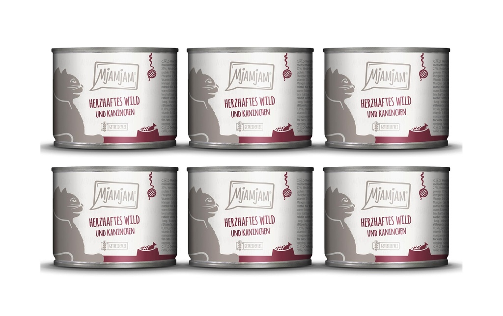Mjamjam Alimentation humide Boîte gibier & lapin, 6 x 200 g