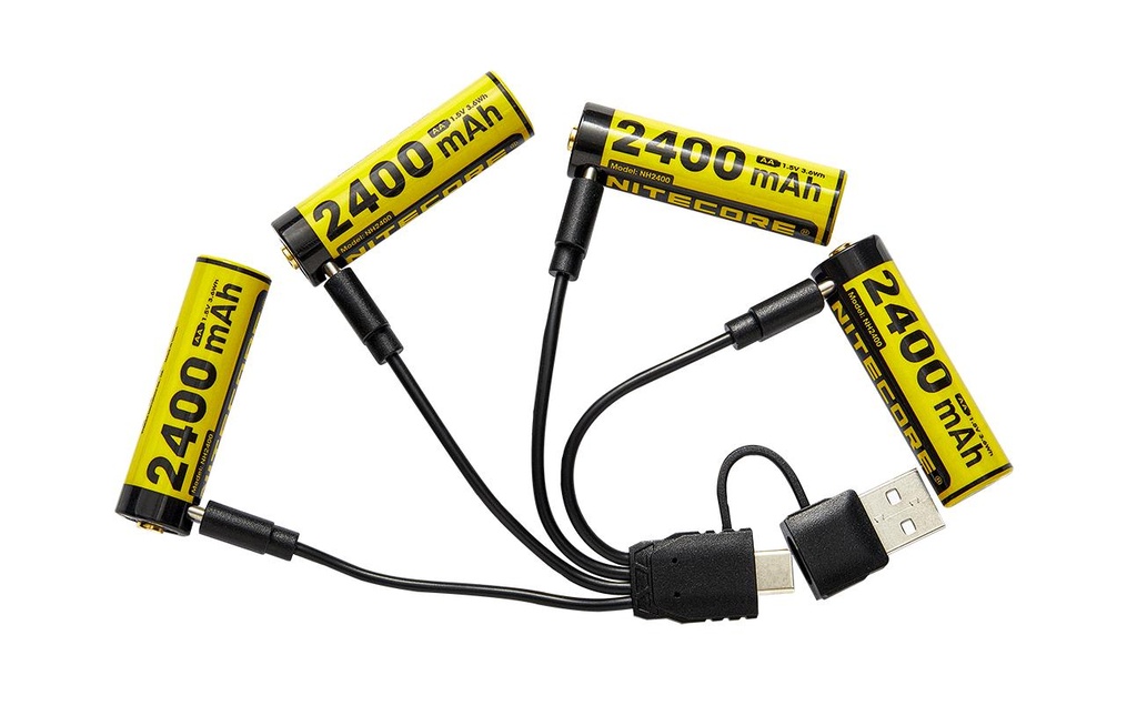 Nitecore Batterie Li-Ion AA avec USB-C 2400 mAh, 4 Pièce/s