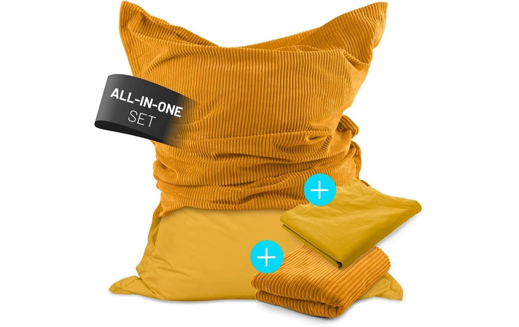 Lumaland sac pour s'asseoir + housse en velours côtelé Jaune moutarde, 380 l