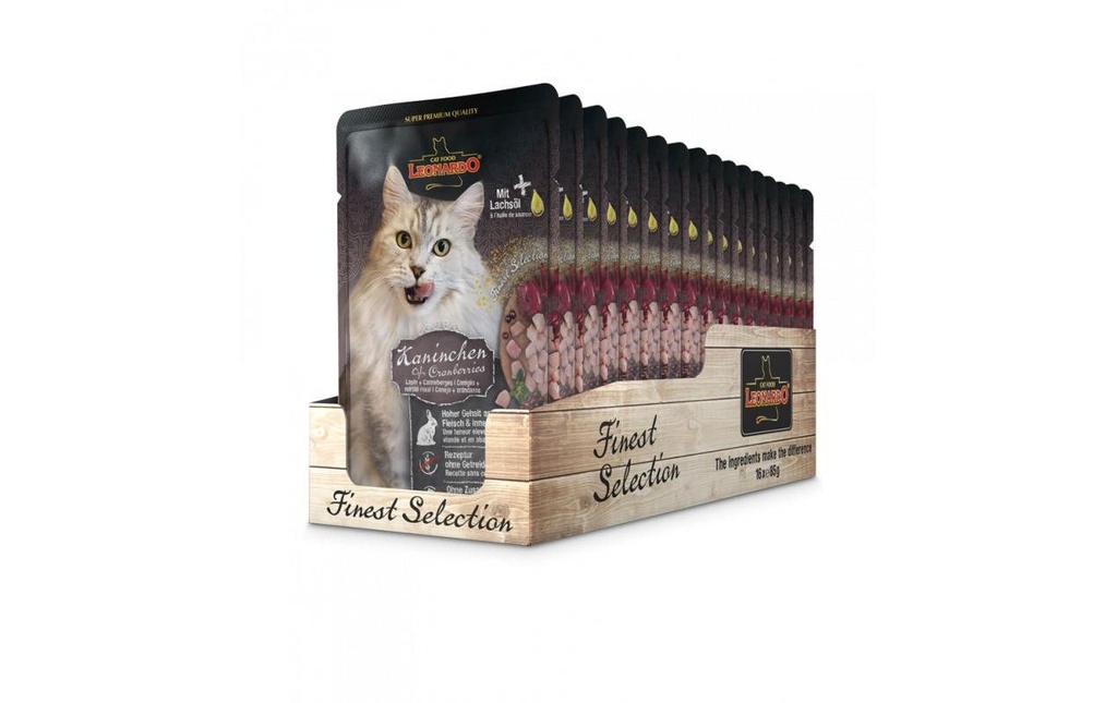 Leonardo Cat Food Alimentation humide Lapin&Cranberries, 16 x 85 g