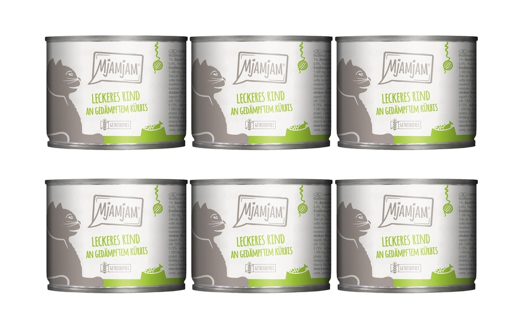Mjamjam Alimentation humide Boîte de bœuf & citrouille, 6 x 200 g
