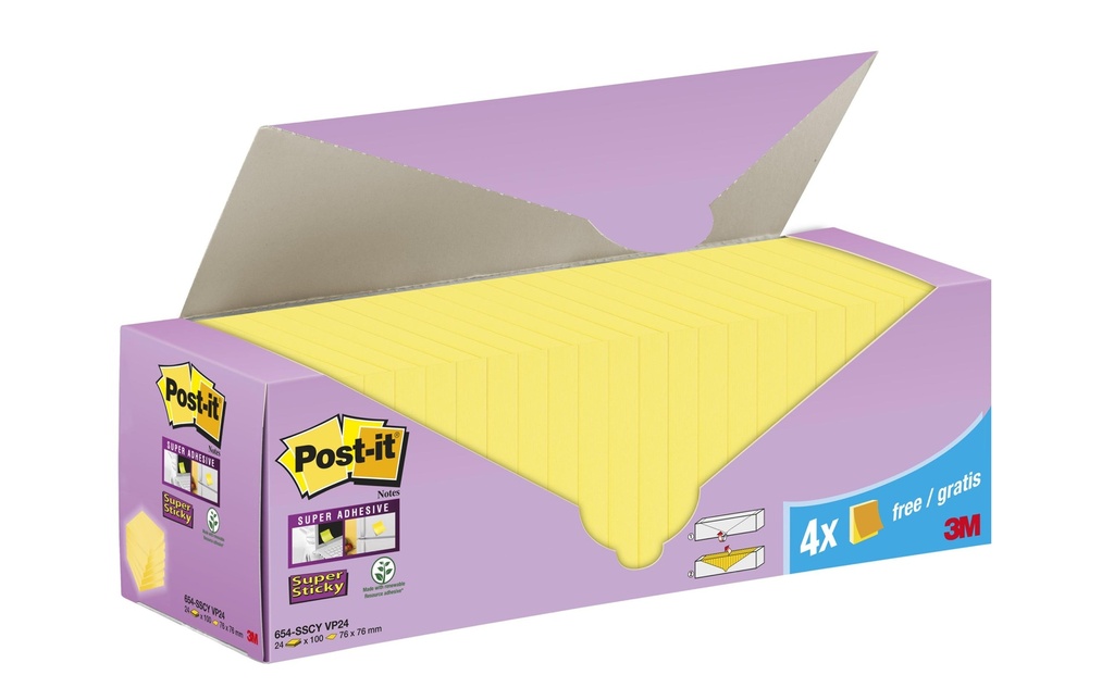 Post-it Fiche de bloc-notes Z-Notes Super Sticky Jaune 7.6 cm x 7.6 cm