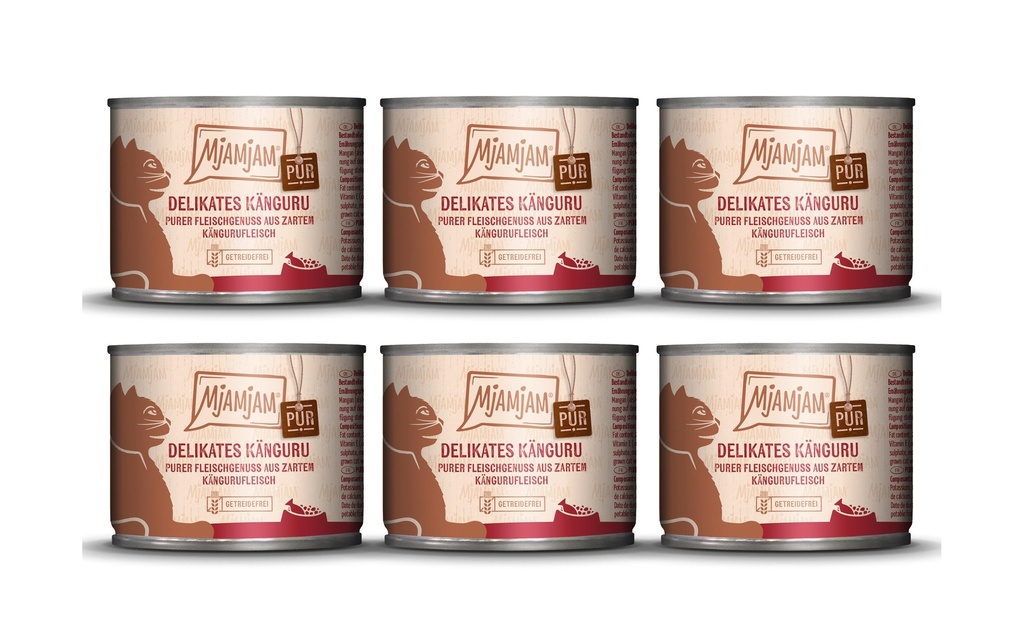 Mjamjam Alimentation humide Boîte de kangourou pur, 6 x 200 g