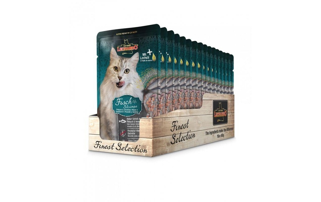 Leonardo Cat Food Alimentation humide Poisson et crevettes, 16 x 85 g